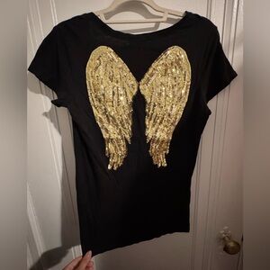 Vintage - Guess Black Top with Gold Sequin Wings